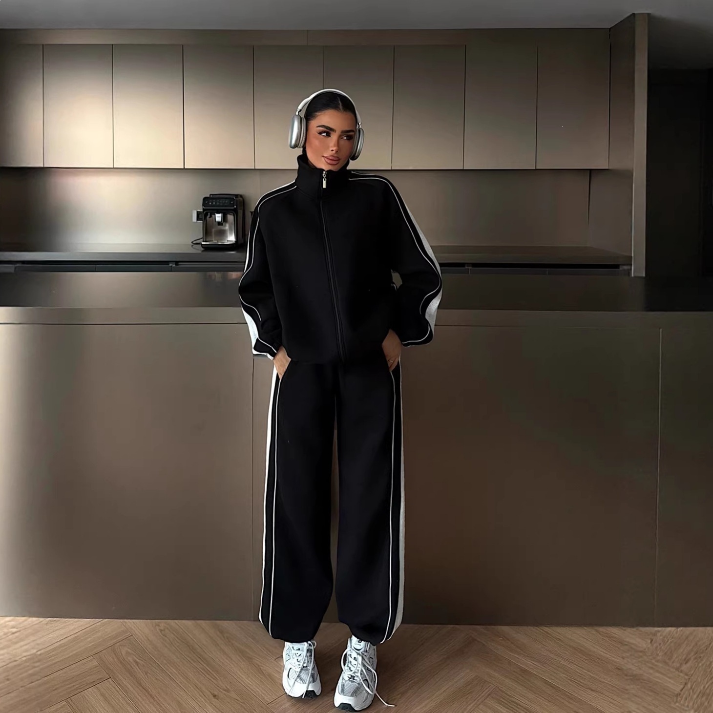 Women's Colorblock Zip Cardigan and Pants Two-Piece Set