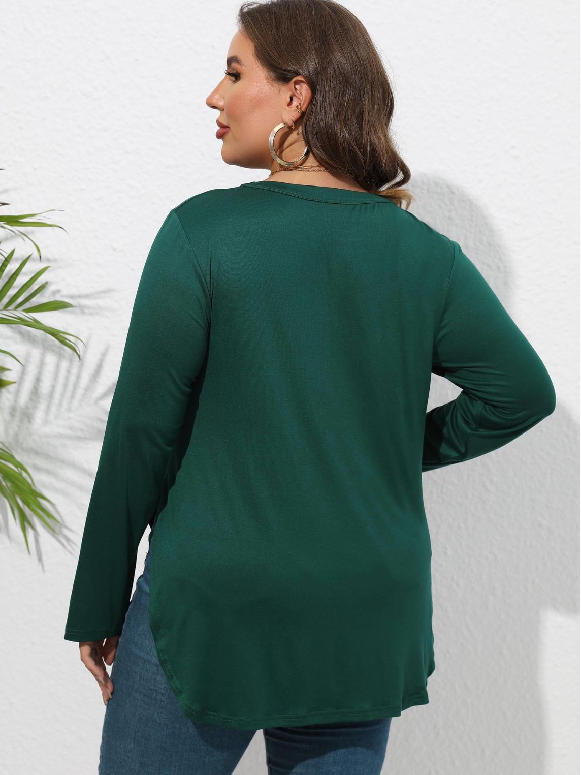 Women's Long Sleeve Solid Color Irregular Hem T-Shirt Top
