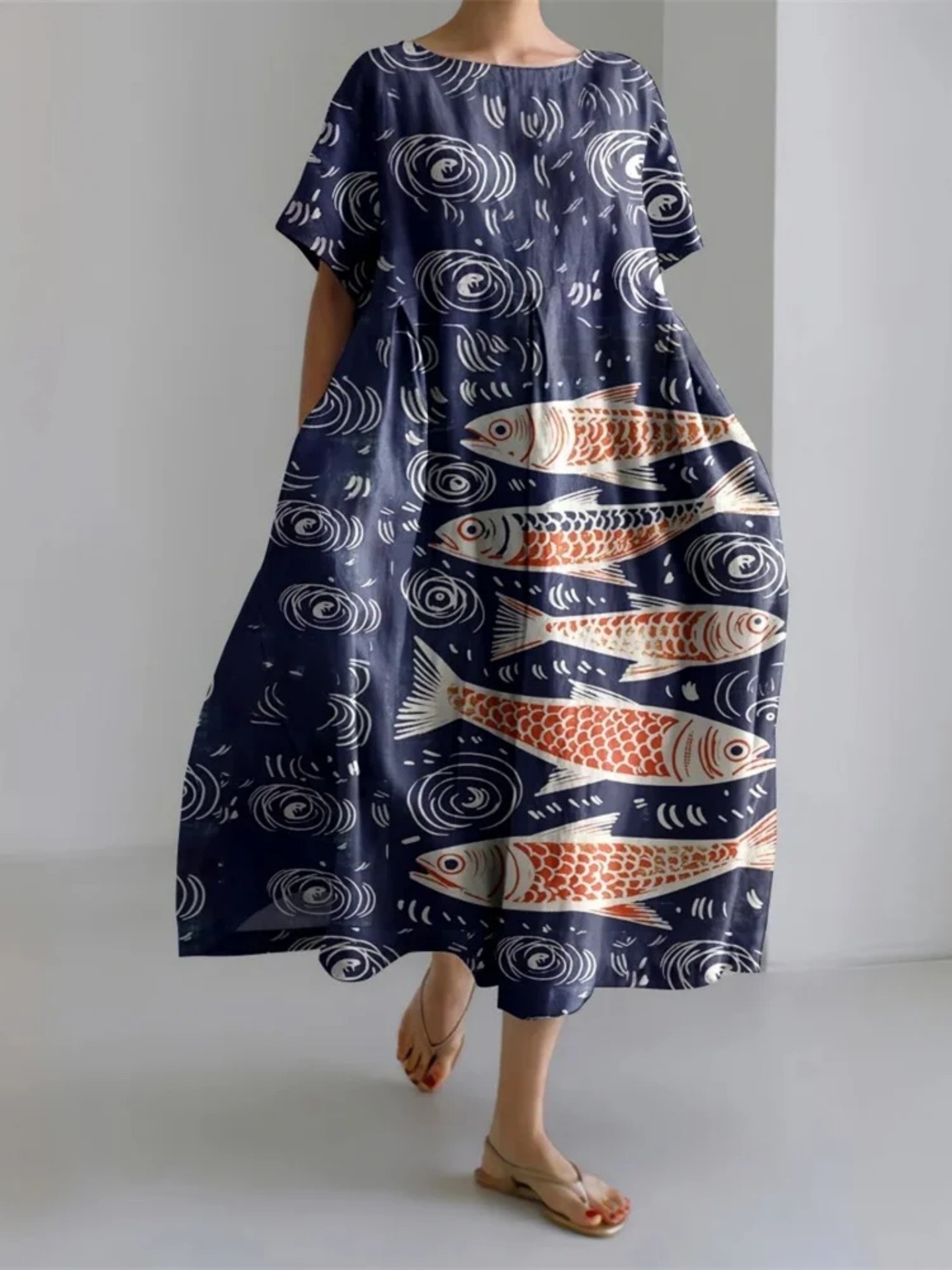 Women's Animal Print Casual A-Line Dress with U-Neck and Short Sleeves