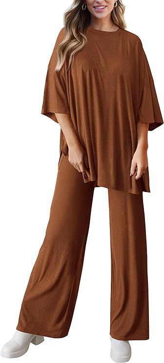 Women's Casual Two-Piece Set Short Sleeve Top & Wide-Leg Pants