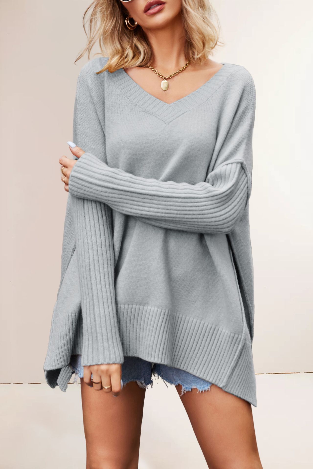 V-Neck Plus Size Knit Sweater