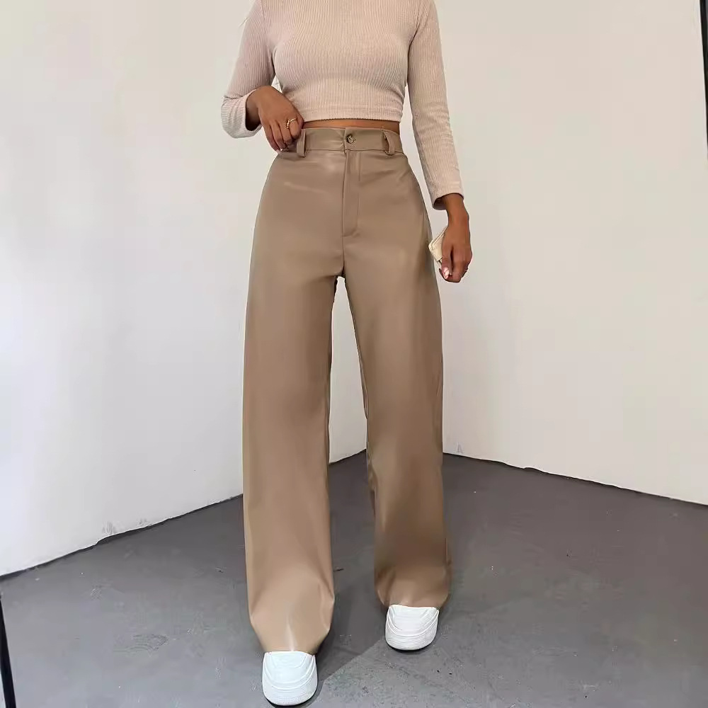 High-Waist Straight-Leg Faux Leather Pants
