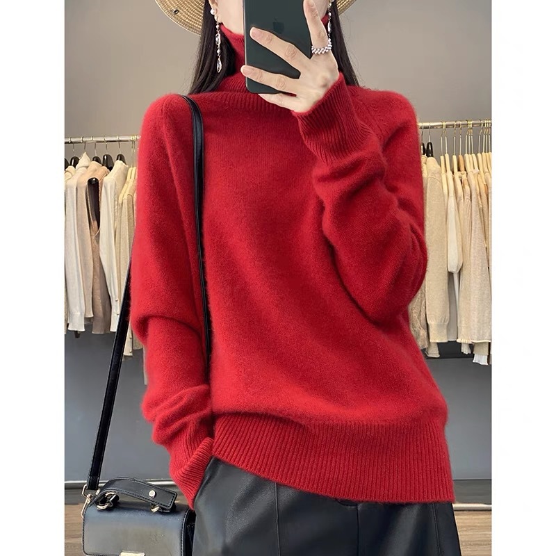 Women's Thick High-Neck Loose Knit Pullover Sweater