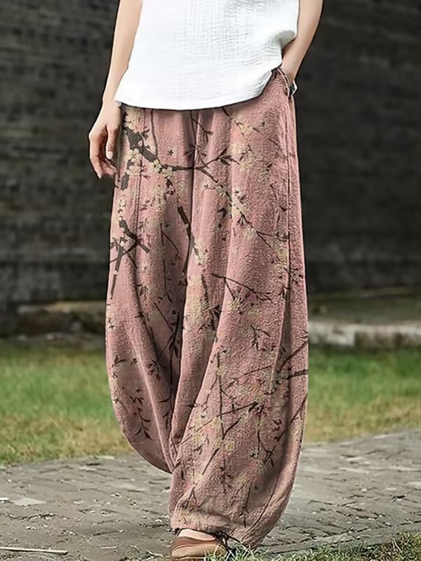 Women's Vintage Floral Print Casual Pants