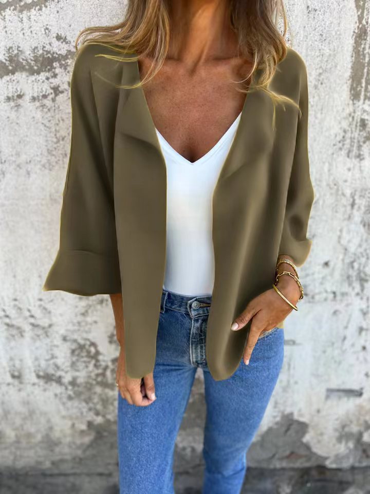 Faux Suede Collared Cardigan Jacket Solid Color Lightweight