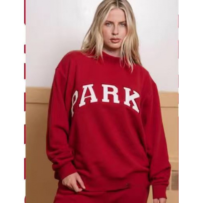 Embroidered Letter Crewneck Long-Sleeve Pullover Sweatshirt for Women