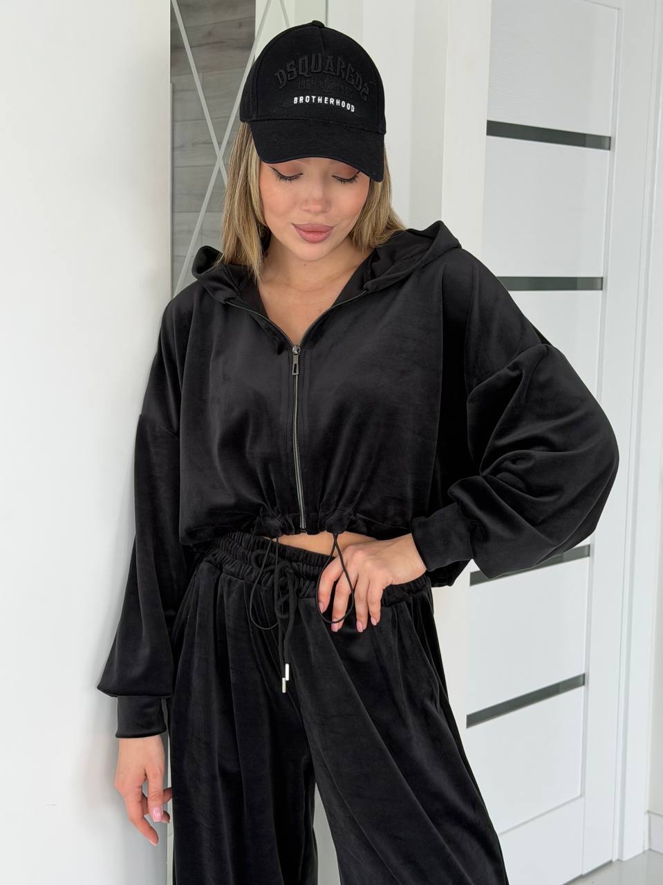 Women's Solid Color Long Sleeve Zip Hoodie and Drawstring Pants Two-Piece Set