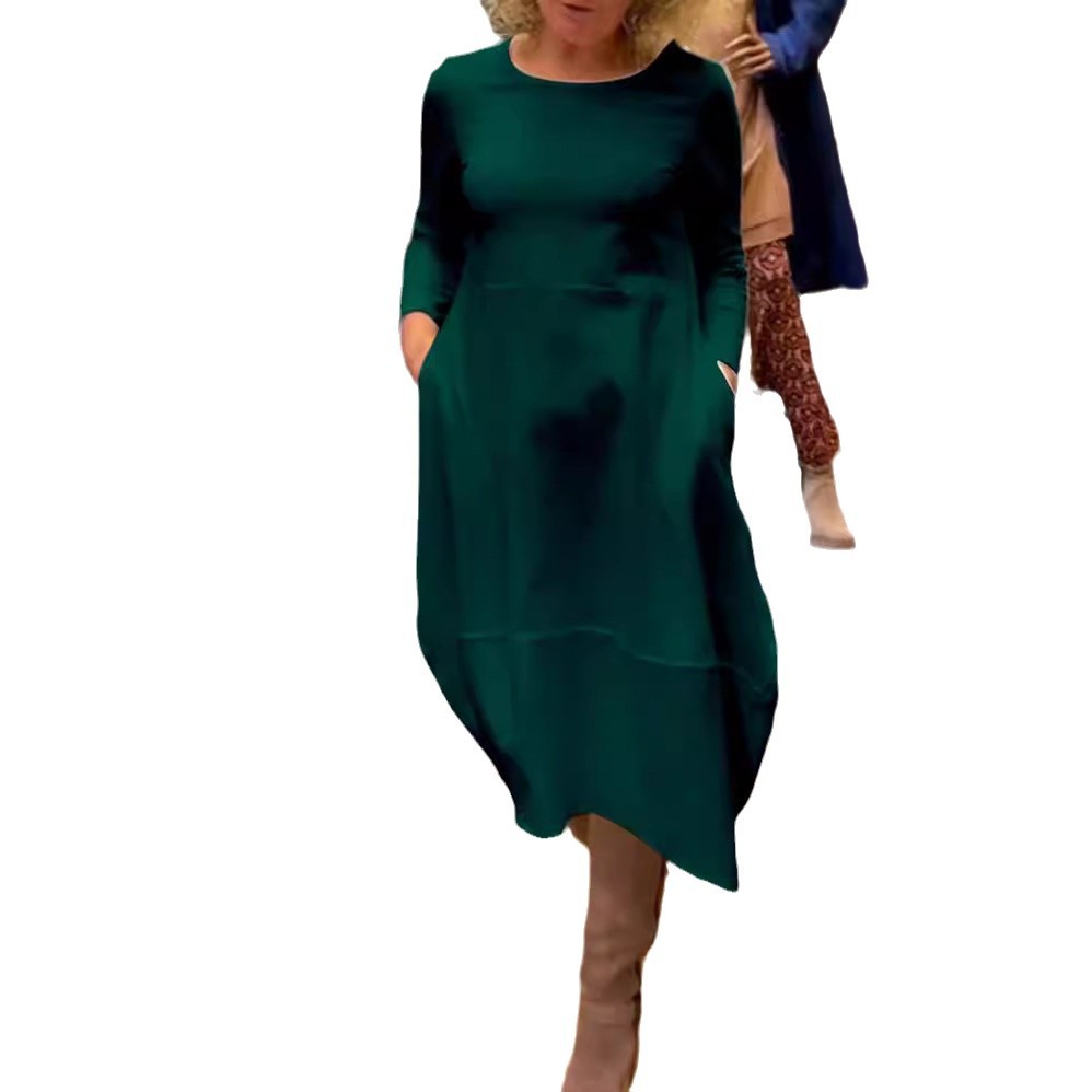 Women's Solid Color Round Neck Long Sleeve Maxi Dress