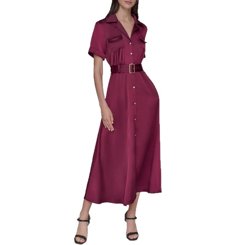Polo Collar Short Sleeve Button Front Midi Dress