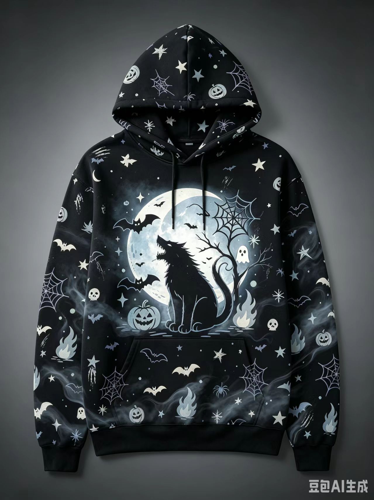 Women's Halloween Print Hoodie Cat Ghost Pullover