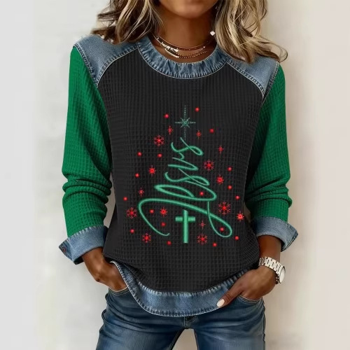 3D Faux Cow Print Crewneck Loose Women's Sweatshirt