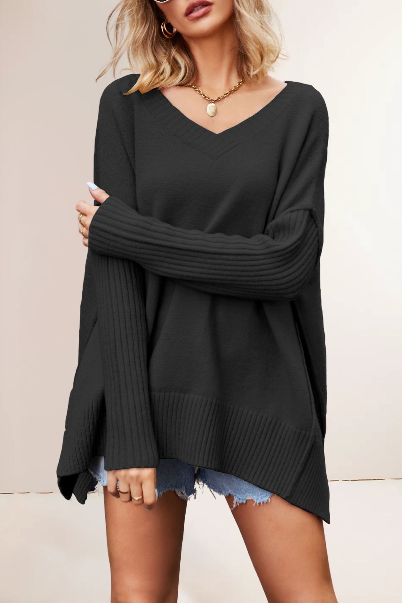 V-Neck Plus Size Knit Sweater