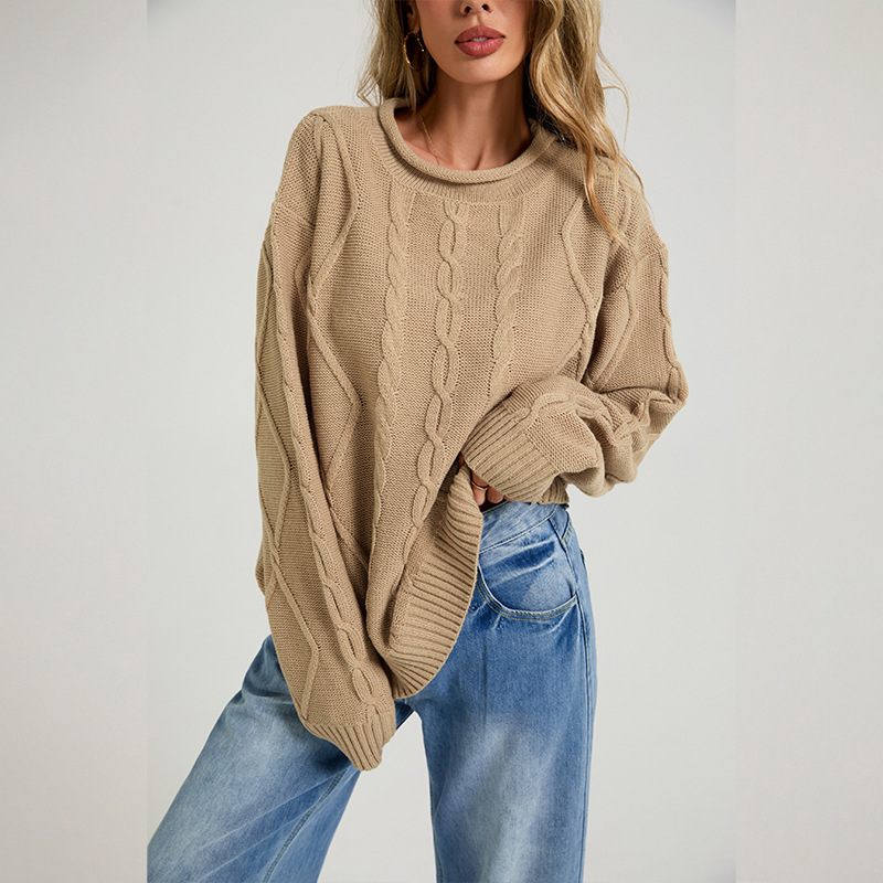 Women's Loose Crewneck Cable Knit Sweater