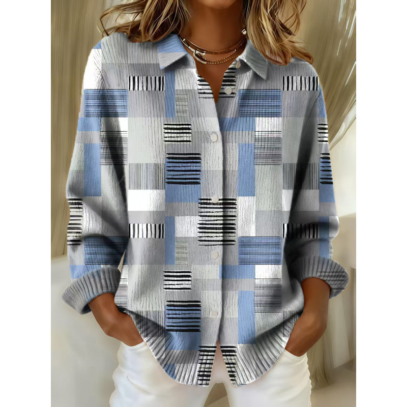 Women's Collared Button-Front Cardigan Sweater, Solid 3D Print Knit, Loose Fit