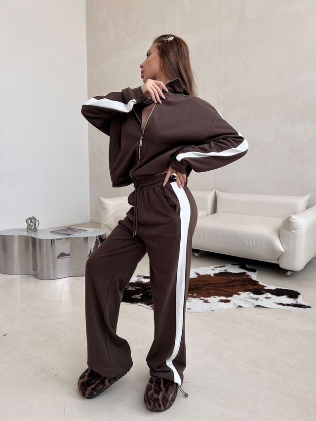 Women's Colorblock Zip Cardigan & Striped Tie Pants Set