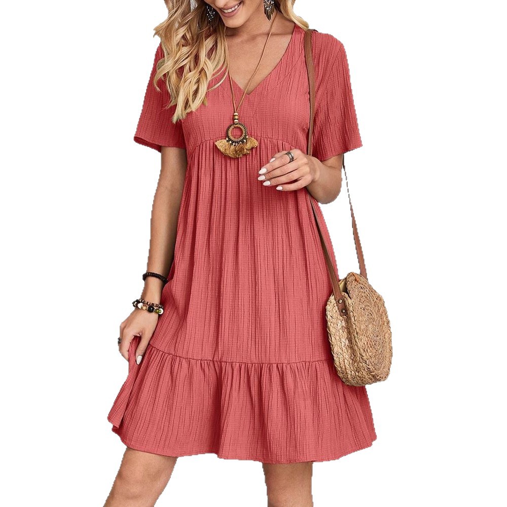 Women's Summer Loose Short Sleeve High Waist Flowy Dress
