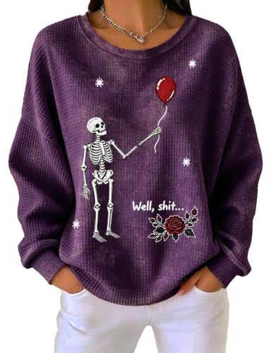 Women's Skull Floral Balloon Print Casual Sweatshirt
