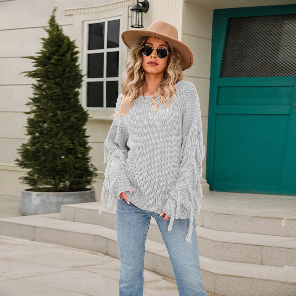 Plus Size Tassel Knit Sweater Women's Pullover Loose Fit