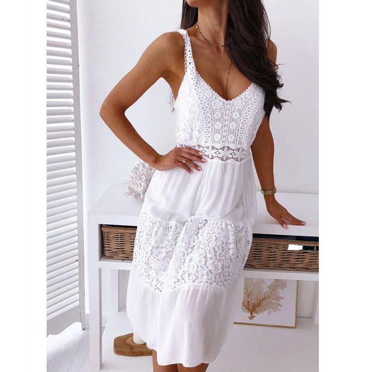 Sexy Lace Spliced Cami Beach Dress