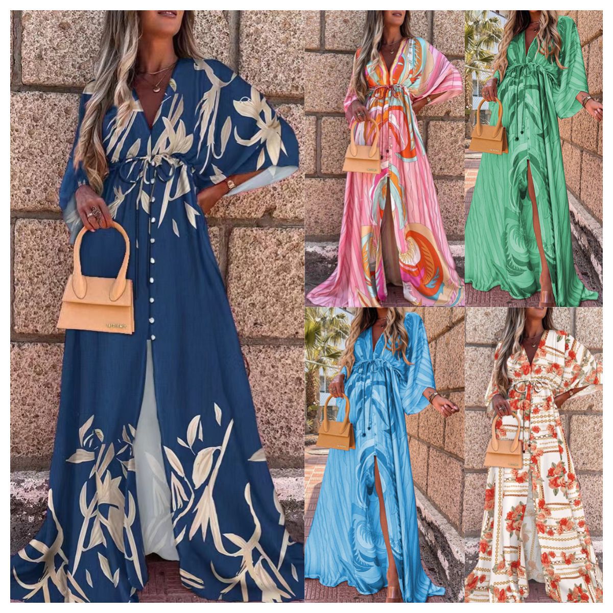 Women's Sexy V-Neck Tie Front Button Down Beach Dress