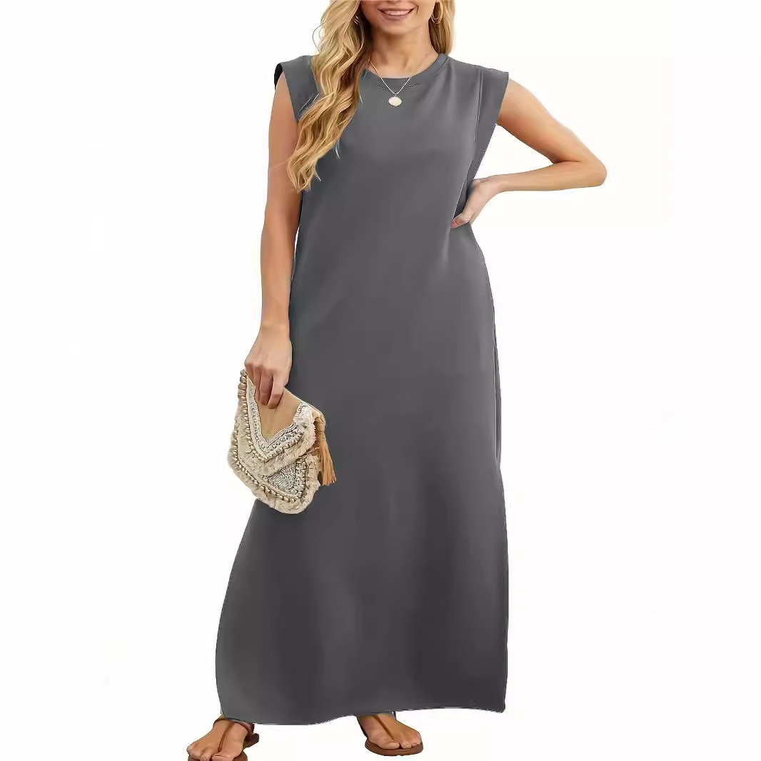 Women's Summer Pullover Plus Size Casual Round Neck A-Line Long Dress
