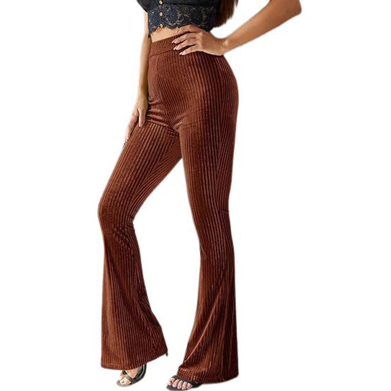 High-Waist Corduroy Flare Pants Solid Casual Women's