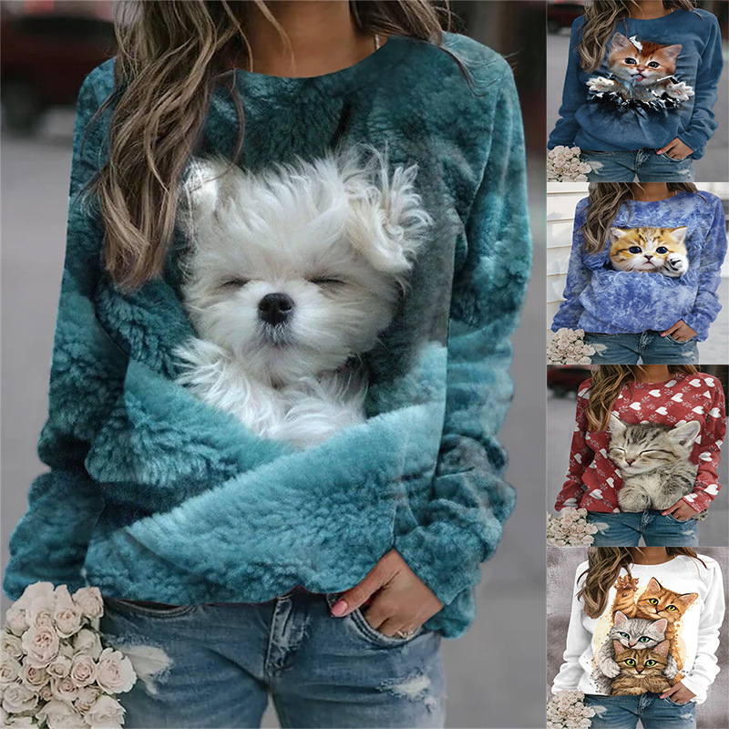 Animal Print Long-Sleeve Crewneck Sweatshirt
