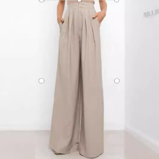 Women's Wide-Leg Pants with Elastic Waist, Loose Comfortable Casual Trousers