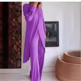 Women's Long Sleeve Asymmetric Wide-Leg Two-Piece Set Casual