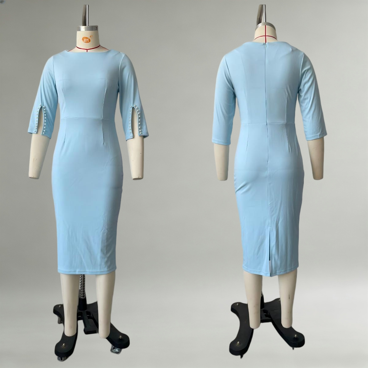 Solid Beaded Slim Fit Midi Dress