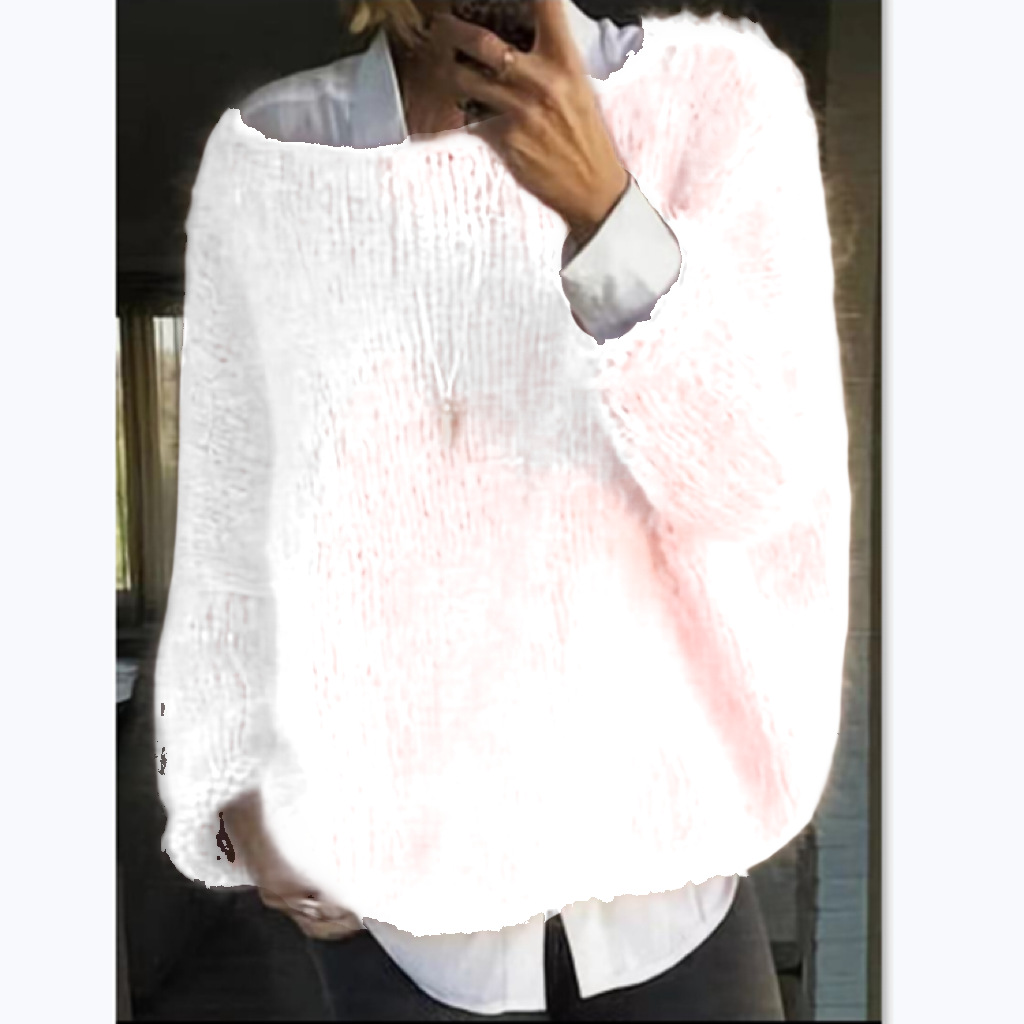 Women's Crewneck Pullover Sweater Long Sleeve Solid Color Knit Top