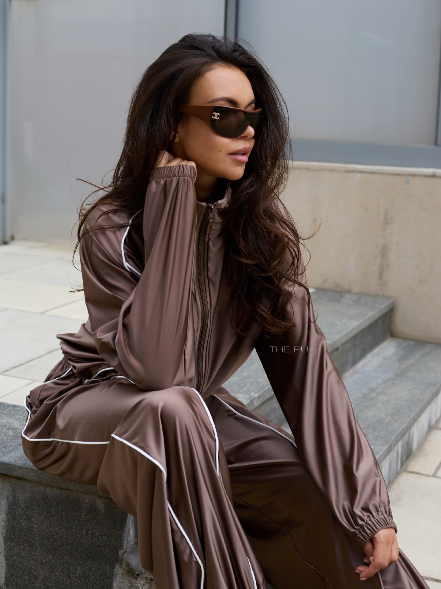 Satin Striped Double-Zip Oversize Women's Tracksuit