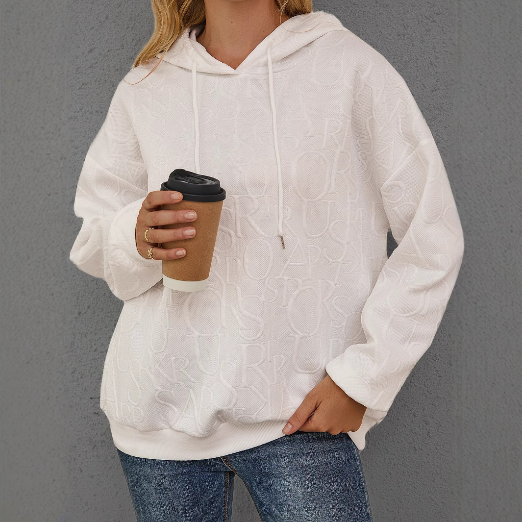 Women's Loose Fit 3D Letter Hooded Long Sleeve Sweatshirt