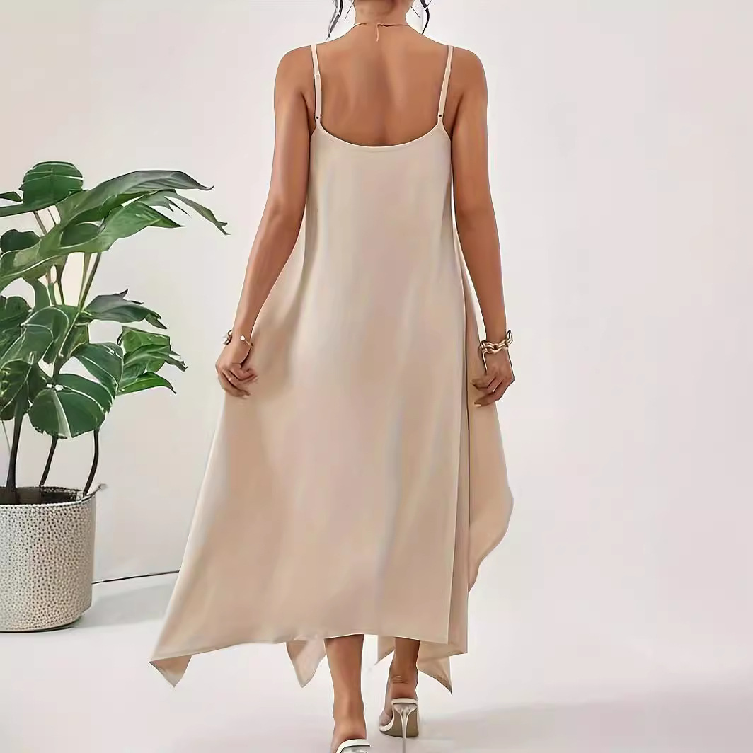Women's Summer Sleeveless Open Back Irregular Hem Loose Midi Dress