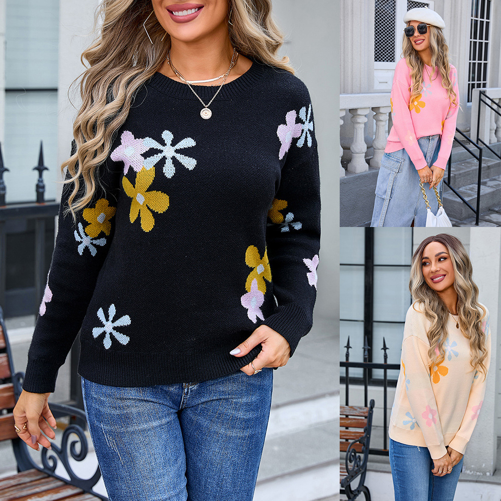 Floral Jacquard Pullover Sweater