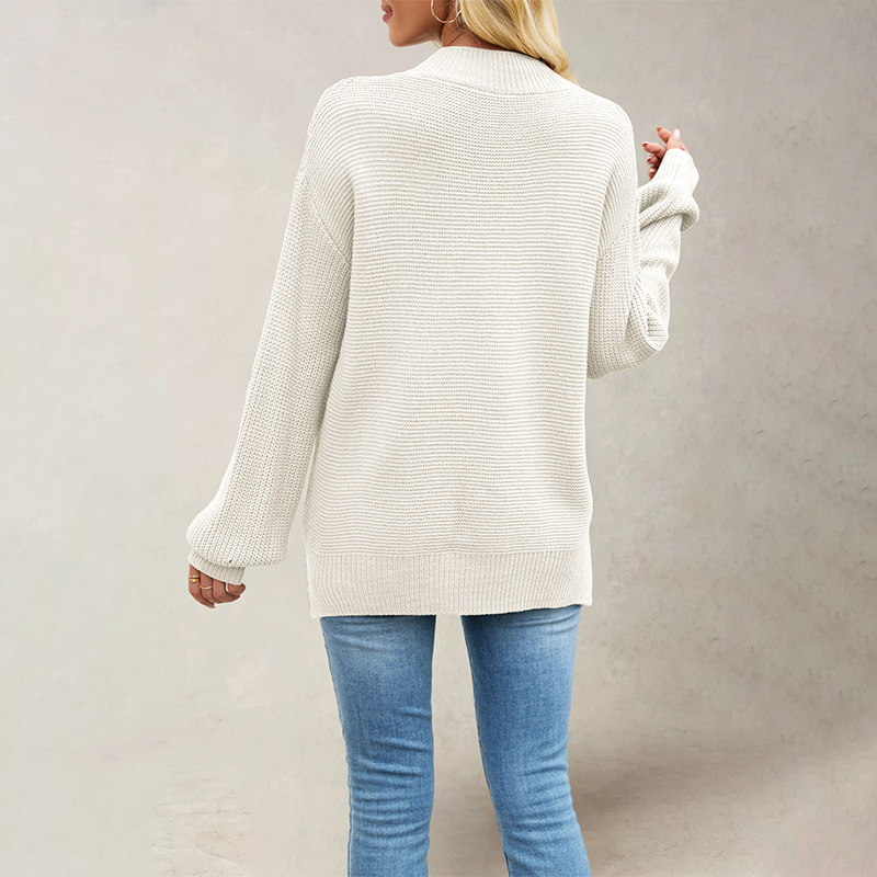 Women's Knit Solid Half Turtleneck Loose Pullover Sweater