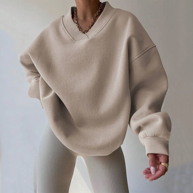 Women's Casual Solid Color Long Sleeve Crewneck Sweatshirt Loose Plus Size Pullover