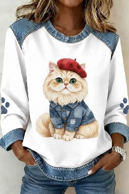 Women's Leopard Print Crewneck Sweatshirt Waffle Knit Long Sleeve