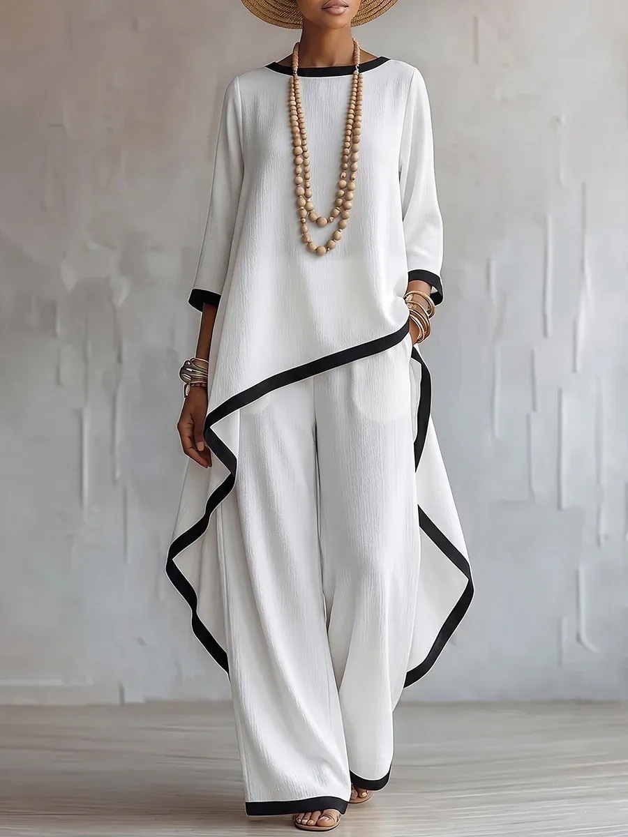Women's Solid Color Batwing Sleeve Two-Piece Set Long Tunic Top Casual Elegant