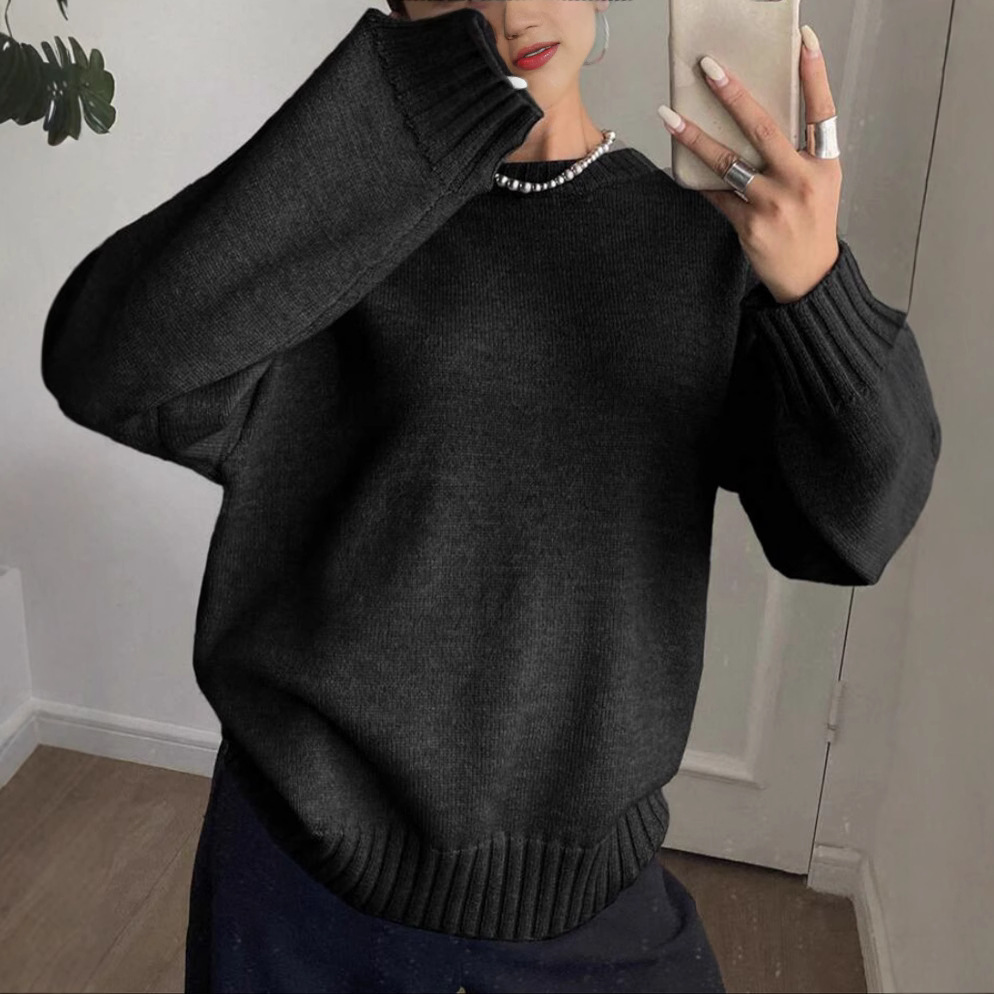 Women's Long Sleeve Crewneck Knit Sweater Solid Color Pullover