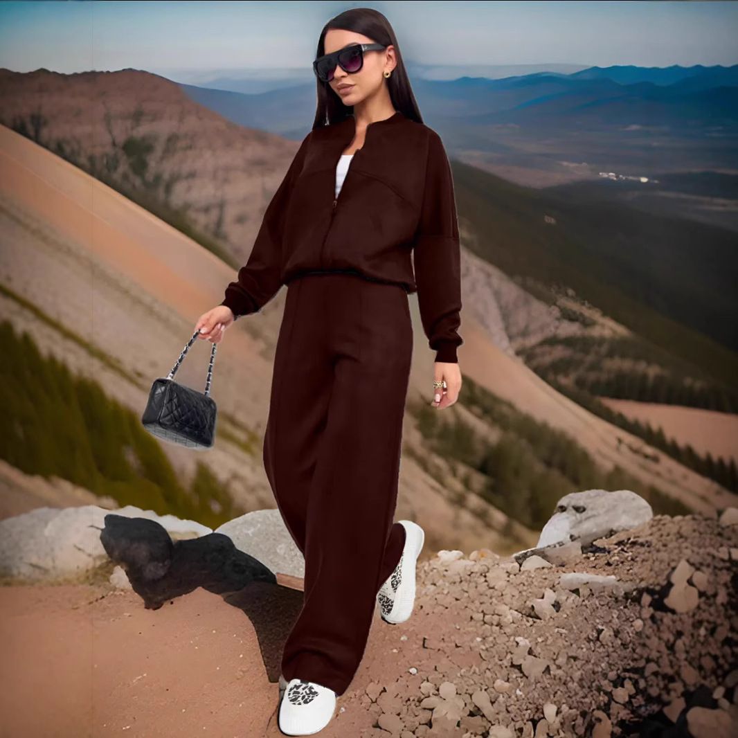 Women's Zip-Up Cardigan and Pants Two-Piece Set, Long Sleeve Streetwear Tracksuit