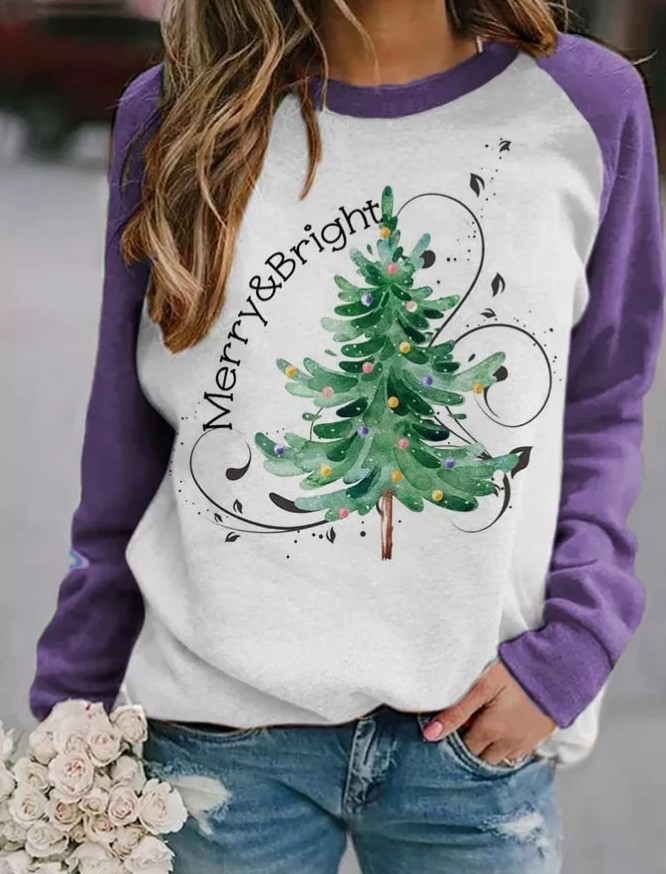 Women's Christmas Tree Letter Print Crewneck Sweatshirt