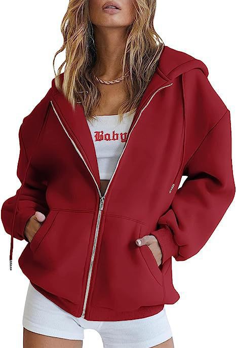 Women's Minimalist Solid Print Zip-Up Hoodie