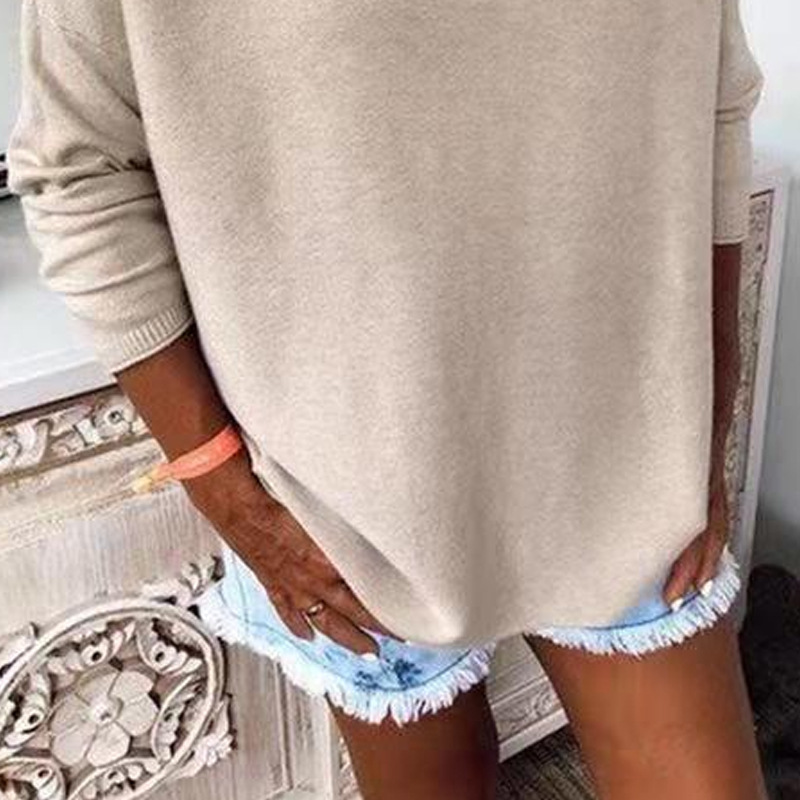 Solid Crewneck Long-Sleeve Pullover Sweater