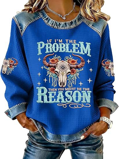 Women's Tribal Bull Head Print Crewneck Sweatshirt