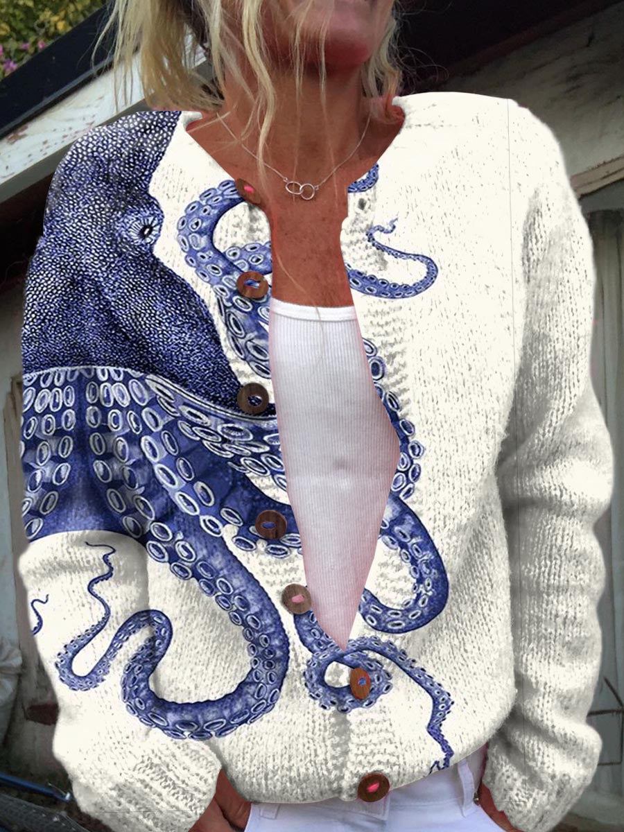 Women's Daisy Maple Leaf Floral Print Button Cardigan