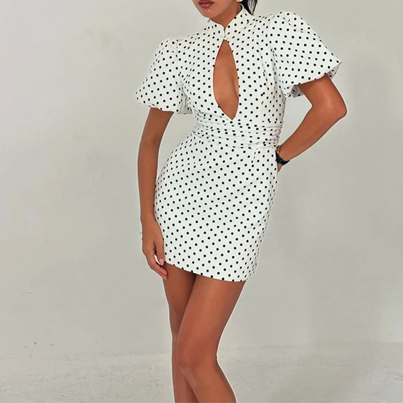 Polka Dot Cutout Puff Sleeve Dress