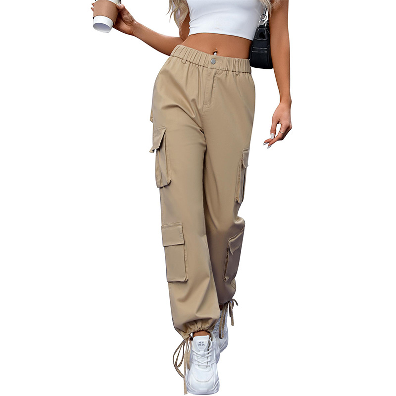 High-Waist Wide-Leg Cargo Pants with Eight Pockets