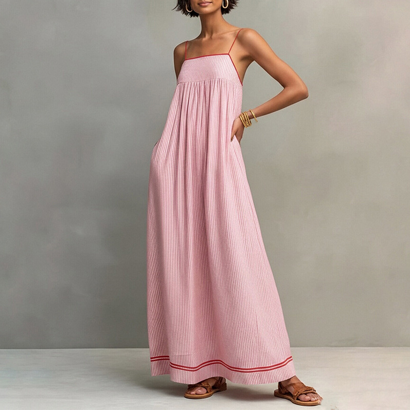 Women's Summer Sleeveless Maxi Dress with Pleated Details