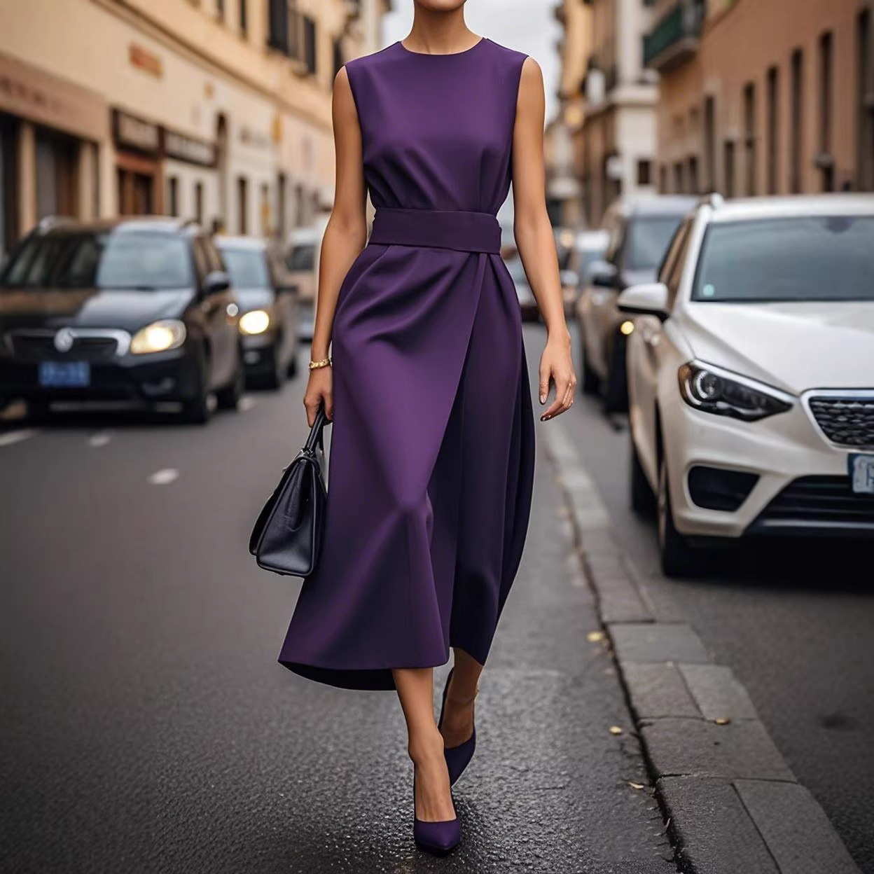 Women's Sleeveless Crew Neck Long Dress Casual Slim Fit